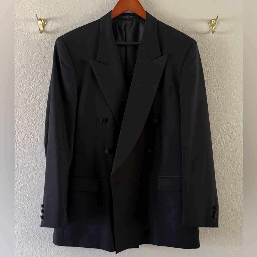 Jones New York Black Double Breasted Tuxedo Jacket Only 100% Wool Men’s L – 42